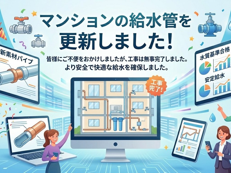 高崎市内マンションの給水管更新工事が完了しました。